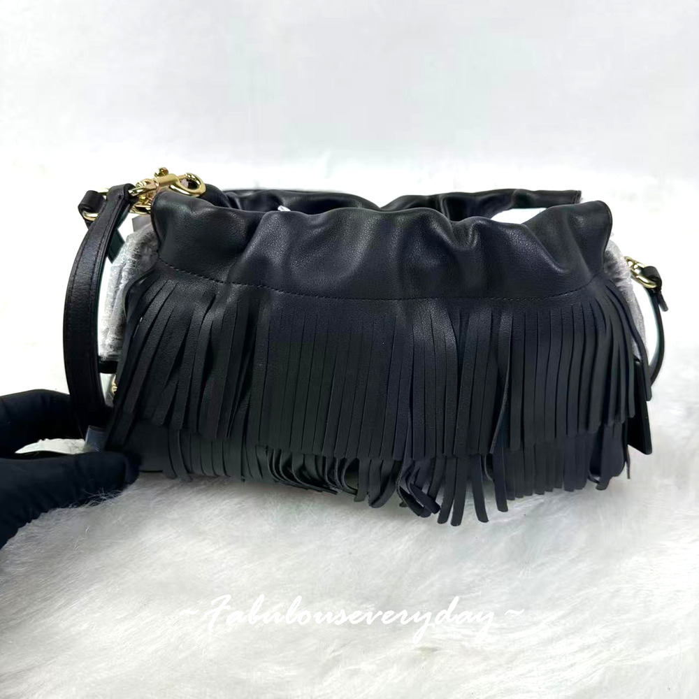 Coach Faye Shoulder Bag Crossbody With Fringe In Leather/Gold/Black CFQ34 NWT